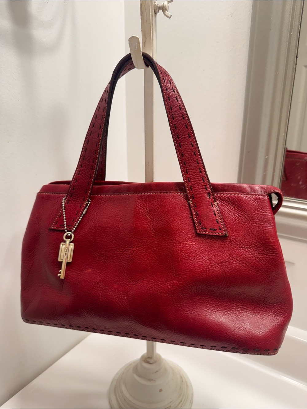 Vintage Fossil Red Leather Satchel